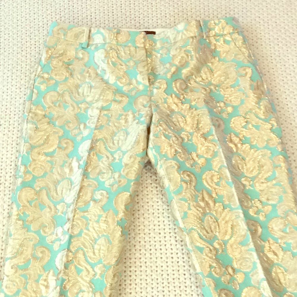 J. Crew Gold Brocade Capris on Aqua